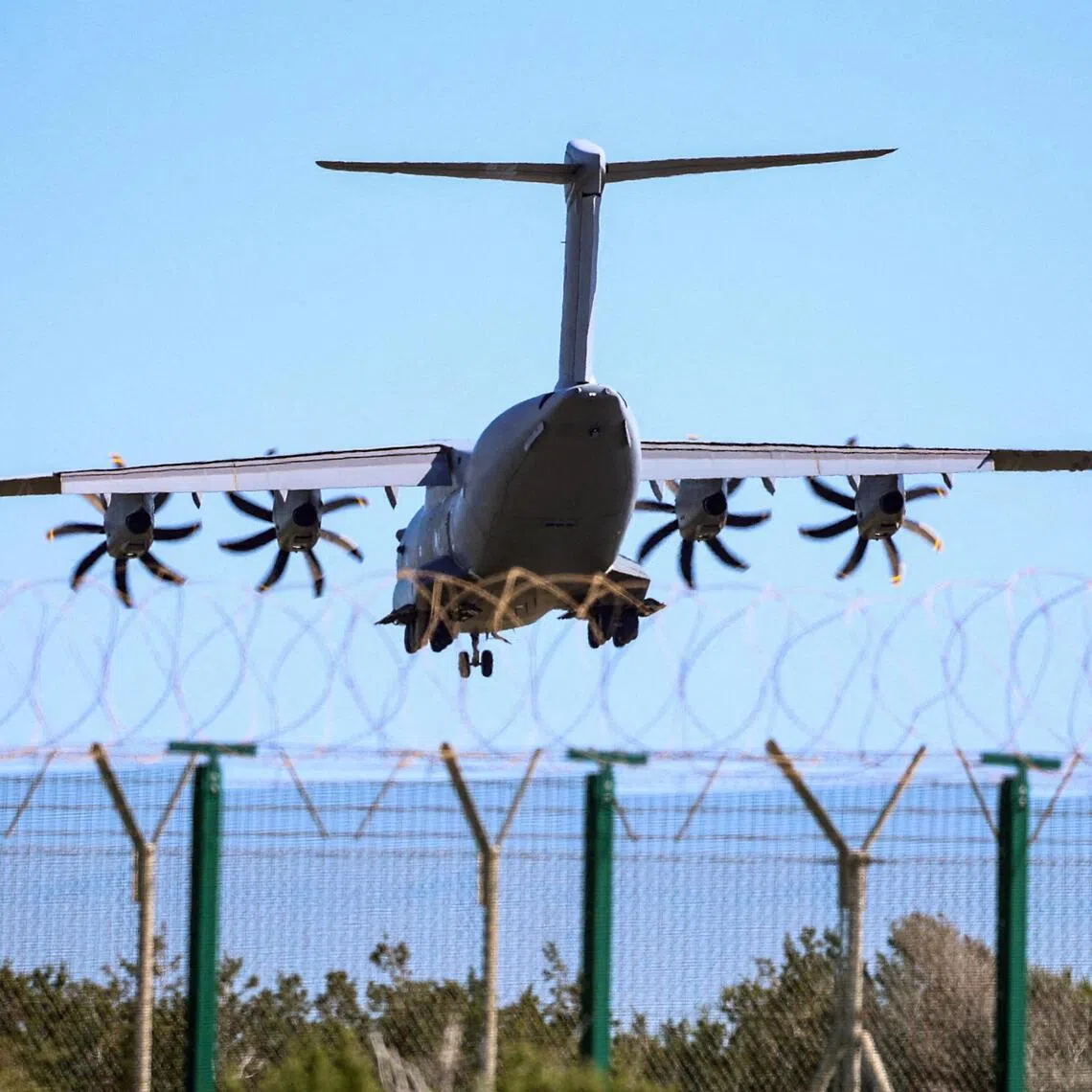 A British Airbus A400M military aircraft approaching RAF Akrotiri, a British sovereign base in Cyprus, on March 5.