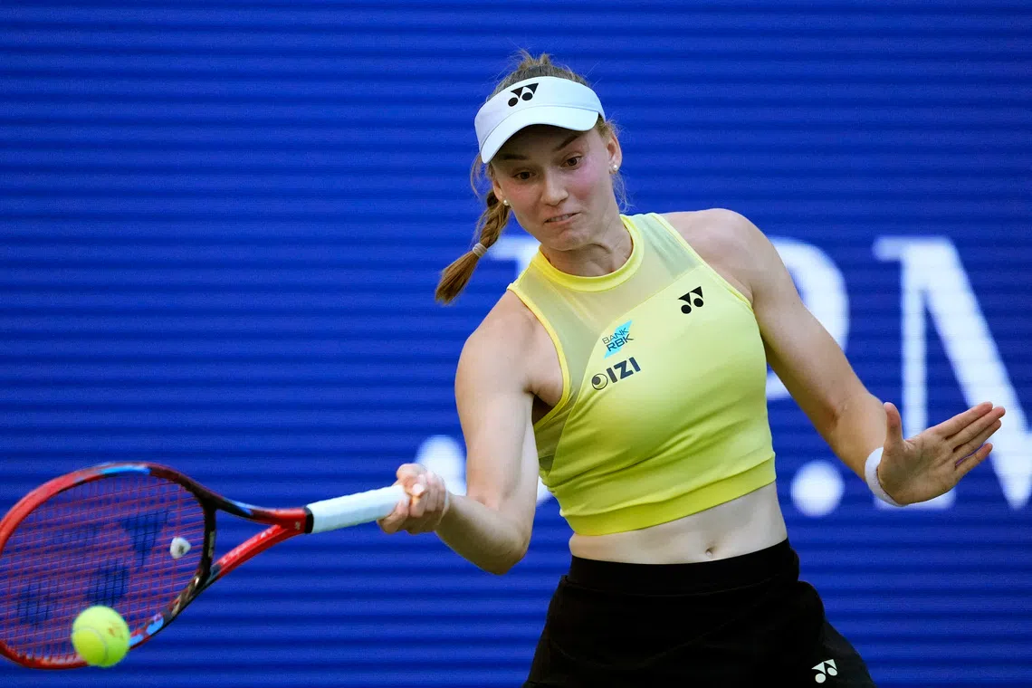 Tennis - U.S. Open - Flushing Meadows, New York, United States - September 7, 2026 Kazakhstan's Elena Rybakina in action during her round of 16 match against Japan's Naomi Osaka REUTERS/Eduardo Munoz
