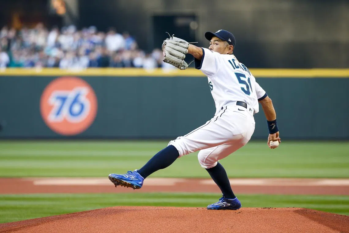Apr 15, 2022; Seattle, Washington, USA; Seattle Mariners former outfielder Ichiro Suzuki throws out the first pitch before a game against the Houston Astros at T-Mobile Park. Mandatory Credit: Joe Nicholson-USA TODAY Sports