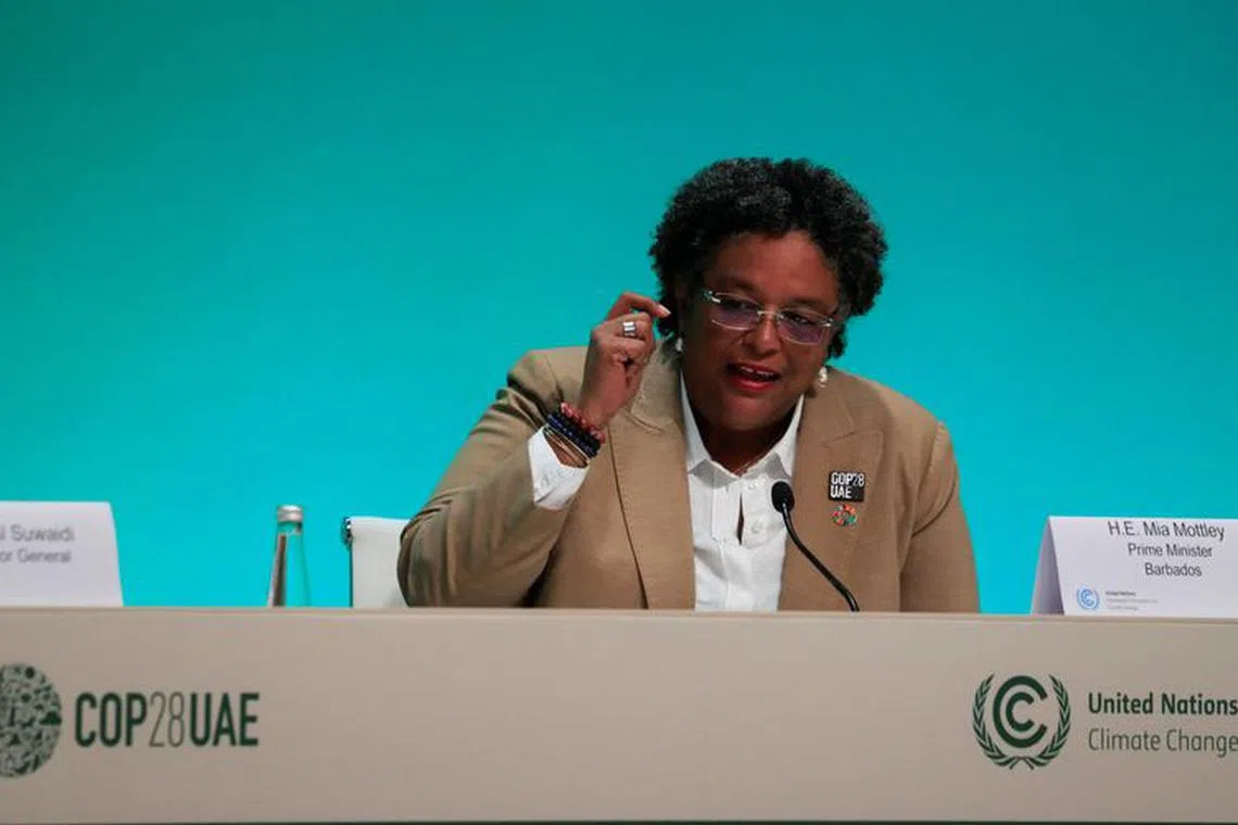 Barbados' Prime Minister Mia Amor Mottley speaks at a press conference at COP28 World Climate Summit, in Dubai United Arab Emirates, December 4, 2023. REUTERS/Thomas Mukoya/File Photo