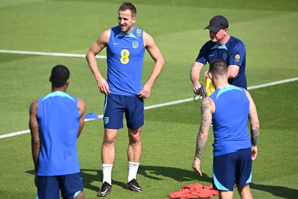 England captain Harry Kane taking part in a training session at Al Wakrah SC Stadium in south Doha on Nov 18 (Friday), ahead of the World Cup.