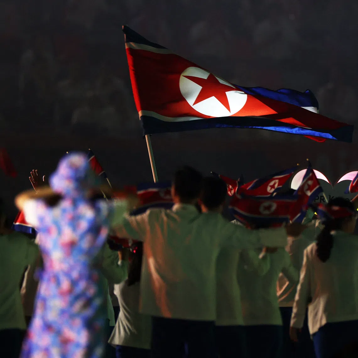 Athletes of North Korea in the athletes’ parade during the opening ceremony of the Asian Games.