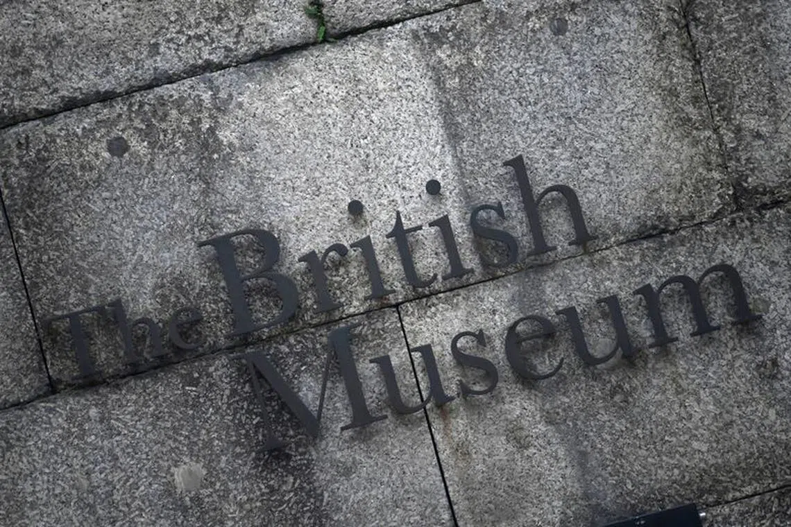 FILE PHOTO: A sign for the British Museum which houses the Parthenon sculptures is seen in London, Britain, January 25, 2023. REUTERS/Toby Melville/File photo