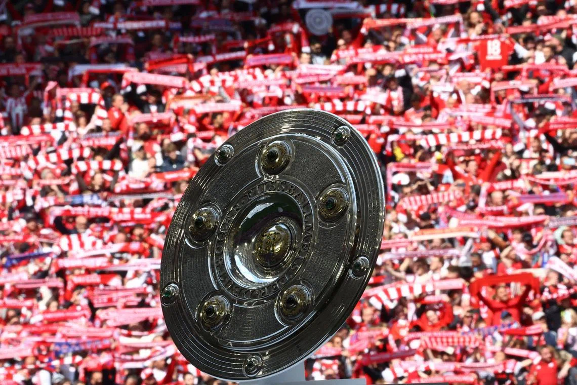 Soccer Football - Bundesliga - Bayern Munich v FC Cologne - Allianz Arena, Munich, Germany - May 16, 2026 General view of the Bundesliga trophy on display before the match REUTERS/Kai Pfaffenbach DFL REGULATIONS PROHIBIT ANY USE OF PHOTOGRAPHS AS IMAGE SEQUENCES AND/OR QUASI-VIDEO.