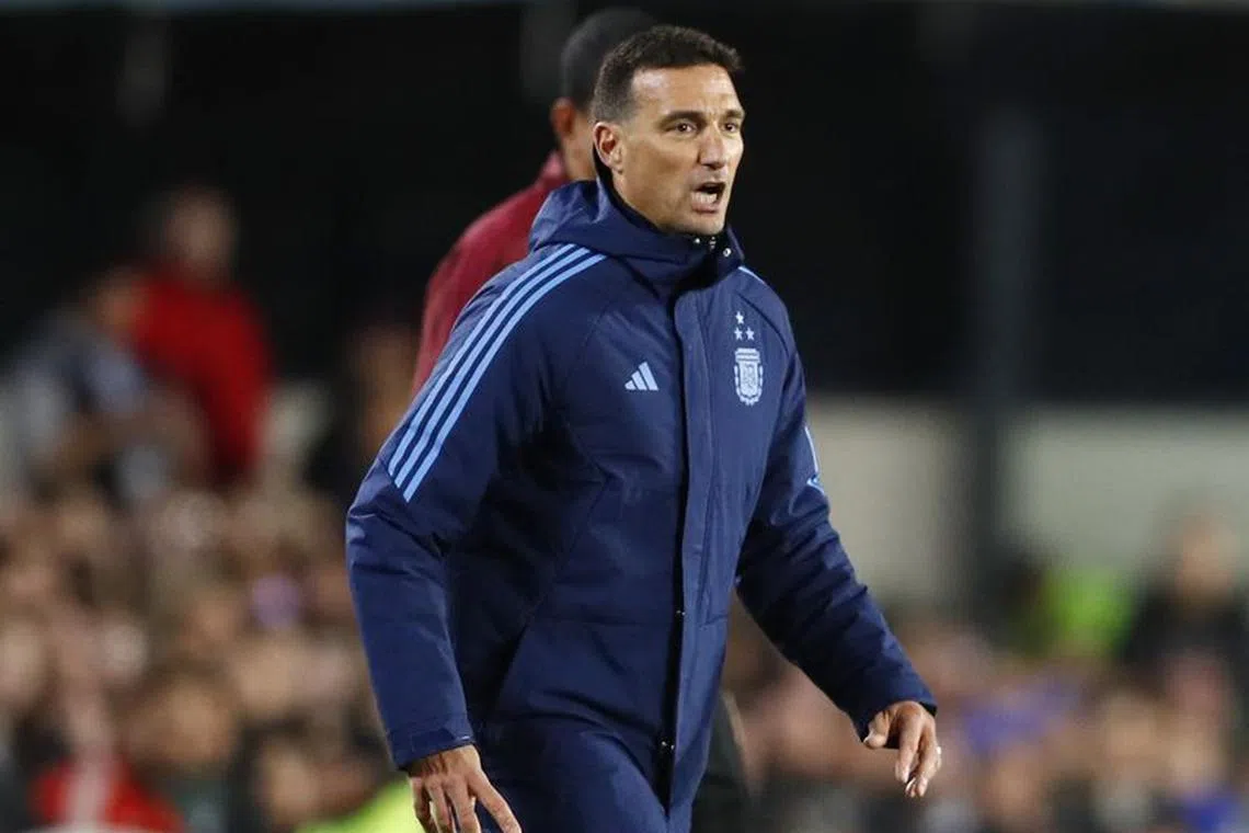 Soccer Football - World Cup - South American Qualifiers - Argentina v Paraguay - Estadio Mas Monumental, Buenos Aires, Argentina - October 12, 2023 Argentina coach Lionel Scaloni reacts REUTERS/Agustin Marcarian/ File photo