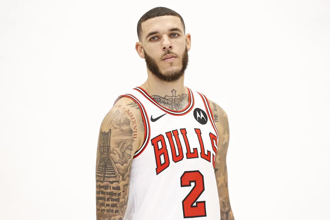 FILE PHOTO: Sep 30, 2024; Chicago, Il, USA; Chicago Bulls guard Lonzo Ball (2) poses during Chicago Bulls Media Day. Mandatory Credit: Kamil Krzaczynski-Imagn Images/File Photo