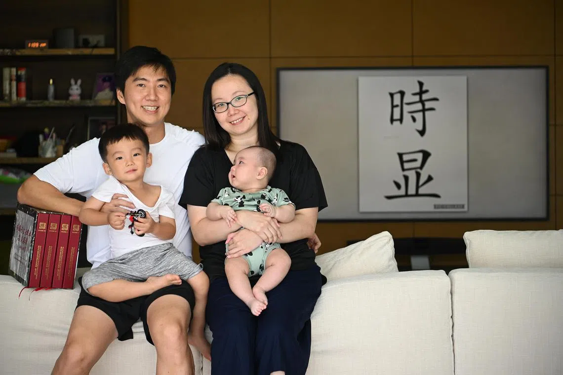 Mr Terence Pang with his wife, Ms Agatha Soh, and their sons Trevor Pang and Tyler Pang. 