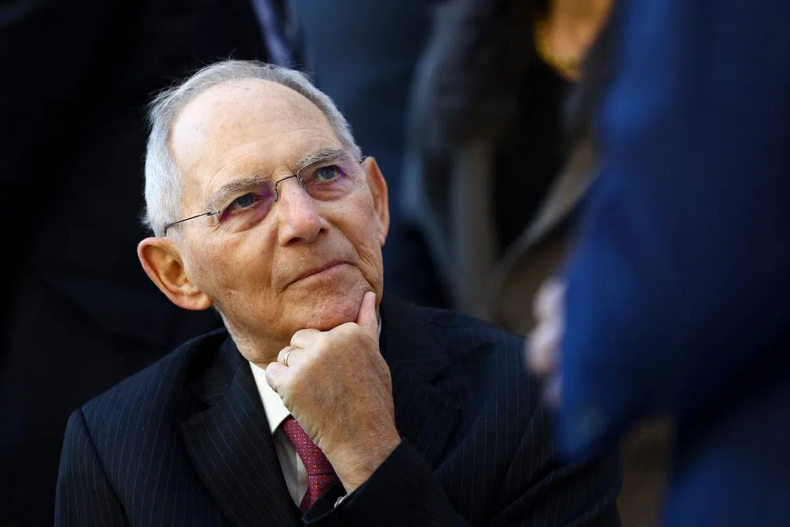 Mr Wolfgang Schaeuble served as former chancellor Angela Merkel’s frugal finance minister during the euro zone debt crisis.