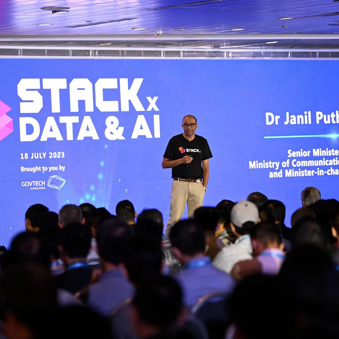 acgovtech18 - Senior Minister of State, Ministry of Communications and Information and Minister-in-Charge of GovTech Dr Janil Puthucheary delivering opening address of STACKx Data & AI 2023.

Credit: GovTech