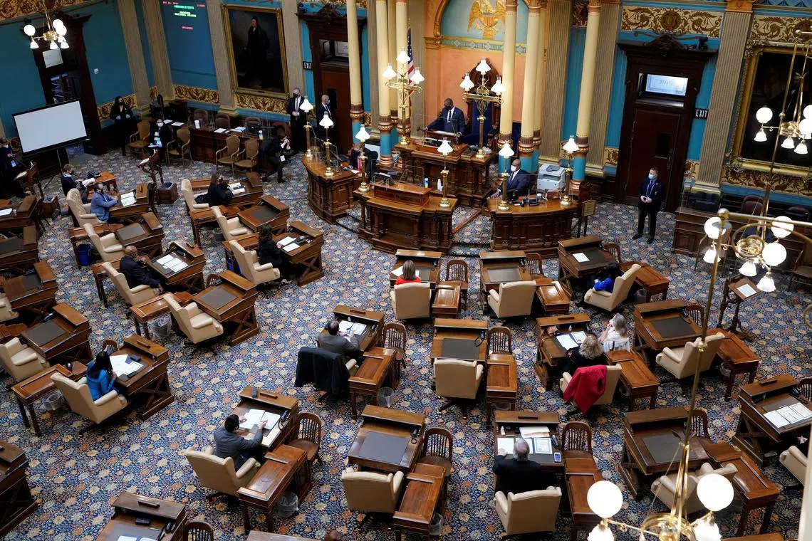 FILE PHOTO: Michigan Lt. Gov. Garlin Gilchrist opens the state’s Electoral College session at the state Capitol in Lansing, Michigan, U.S. December 14, 2020. Carlos Osorio/Pool via REUTERS/File Photo