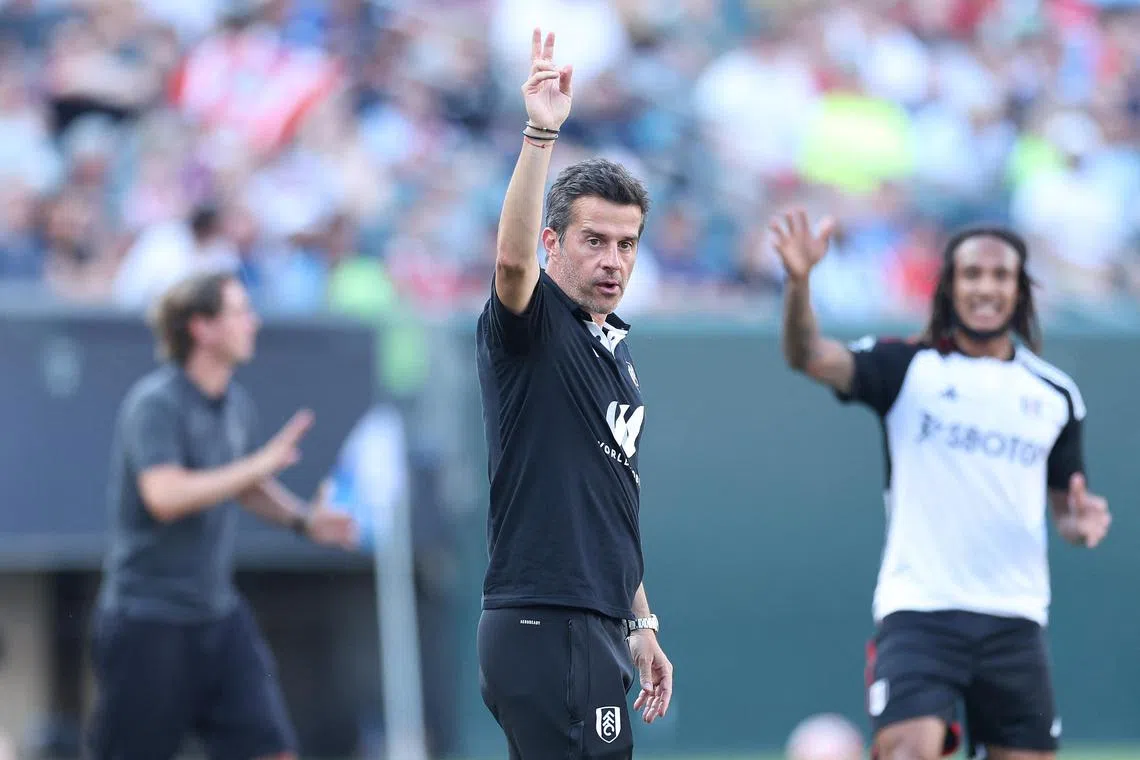 Fulham manager Marco Silva looking on in the second half during a Premier League Summer Series match between Brentford and Fulham at Lincoln Financial Field in Philadelphia, Pennsylvania.   