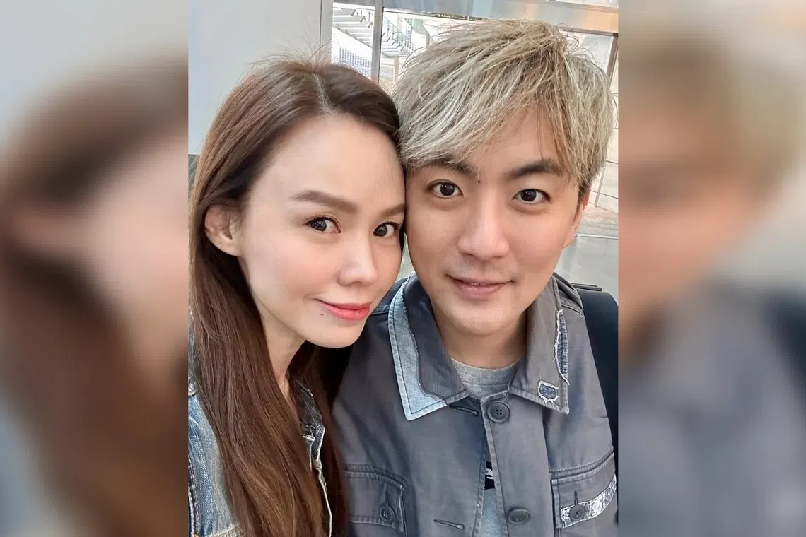 Actress Candyce Toh and husband-singer Hong Junyang.  She shared a heartfelt post on her social media following news of her husband's bankruptcy.