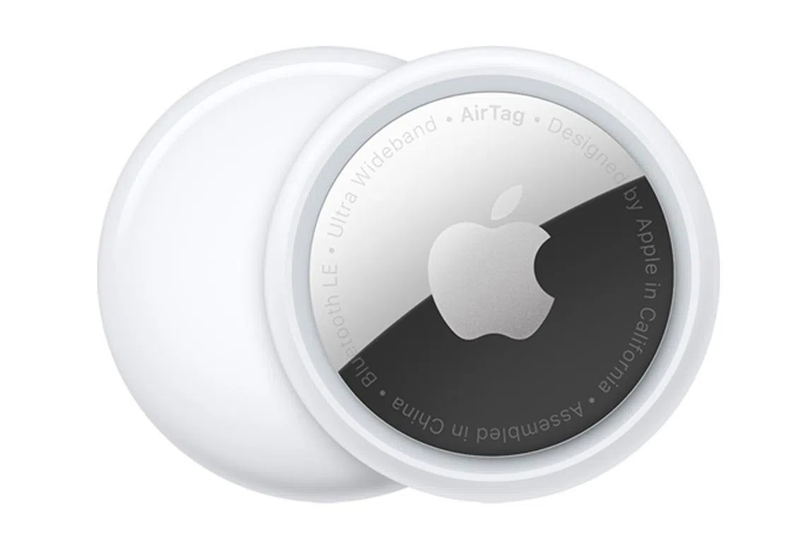 AirTags are tracking devices that sync wirelessly to mobile devices to indicate the location of belongings they are attached to.