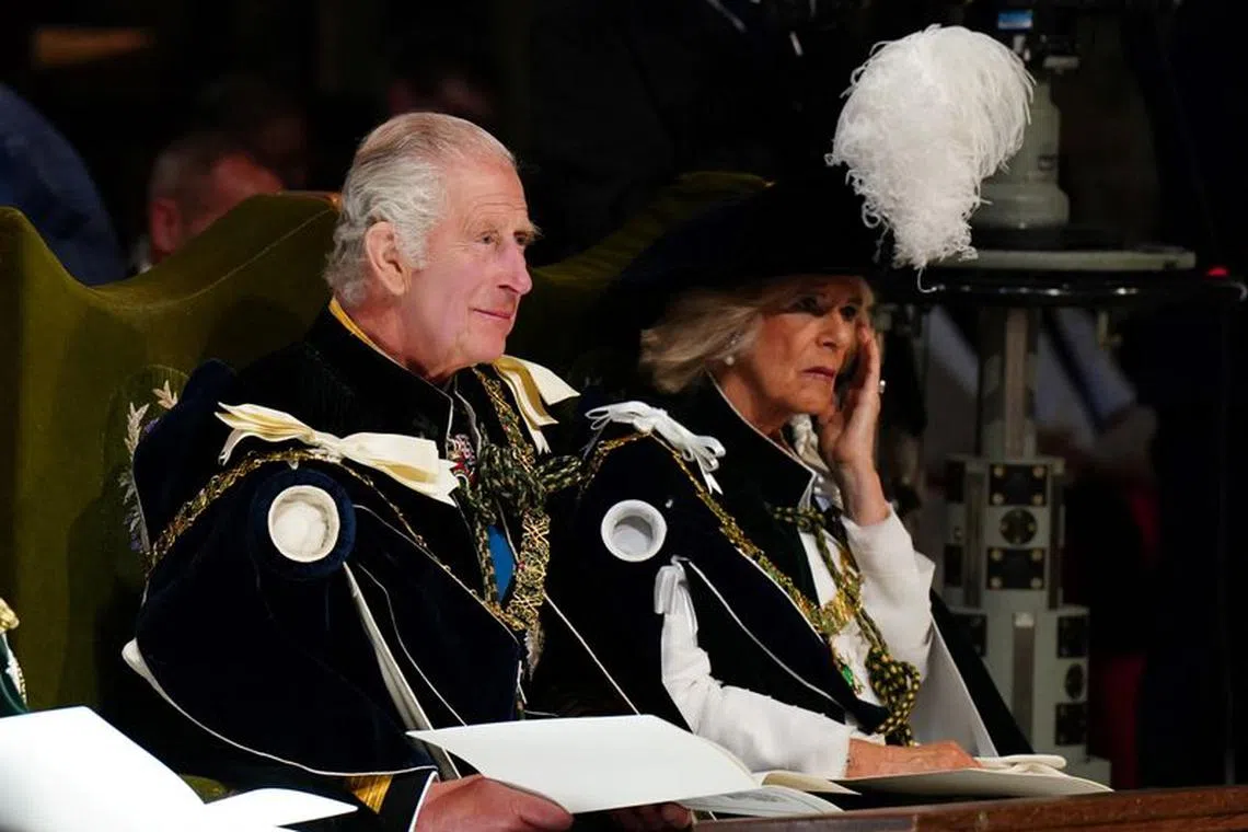 FILE PHOTO-King Charles III and Queen Camilla during the National Service of Thanksgiving and Dedication for King Charles and Queen Camilla, and the presentation of the Honours of Scotland, at St Giles' Cathedral, in Edinburgh, Scotland, Britain, July 5, 2023.  Jane Barlow/Pool via REUTERS/File Photo
