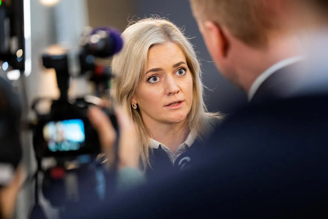 Norwegian Justice Minister Emilie Enger Mehl is interviewed after the news conference on threat and risk assessments in Oslo, Norway February 13, 2023. NTB/Fredrik Varfjell via REUTERS/ File Photo
