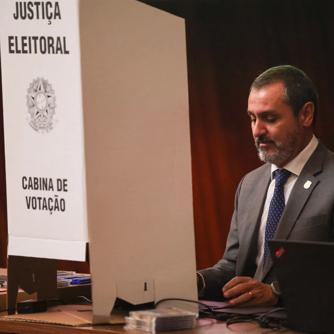 FILE PHOTO: Brazil's Director-General of the Federal Police Andrei Rodrigues attends a ceremony to digitally sign and seal the electoral systems that will be used in Brazil's general elections, in Brasilia, Brazil, September 4, 2026. REUTERS/Adriano Machado/File Photo