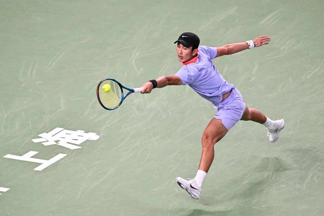 China's Shang Juncheng hitting a return during the Shanghai Masters on Oct 2. 