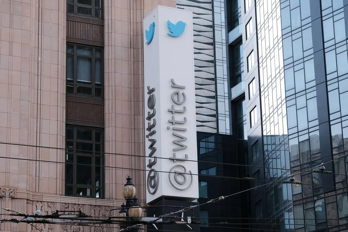 SAN FRANCISCO, CA - NOVEMBER 04: Twitter headquarters stands on Market Street on November 4, 2022 in San Francisco, California. Twitter Inc reportedly began laying off employees across its departments on Friday as new owner Elon Musk is reportedly looking to cut around half of the company's workforce.   David Odisho/Getty Images/AFP
