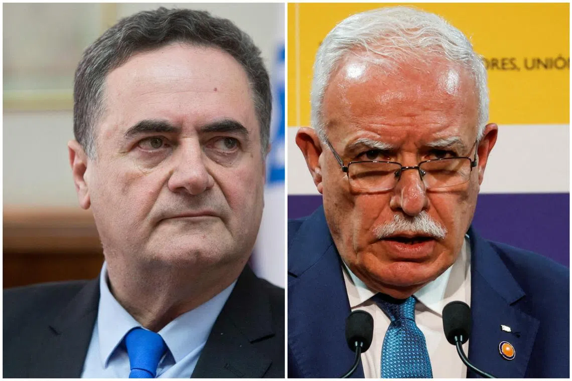 Israel’s Israel Katz (left) and Palestinian Foreign Minister Riyad al-Maliki will take part separately in a regular meeting of EU foreign ministers in Brussels.