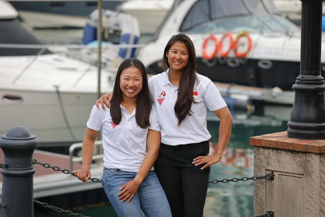 Singaporean sailors Kimberly Lim (left) and Cecilia Low won gold at the 2018 Asian Games and represented Singapore at the Tokyo Olympics.