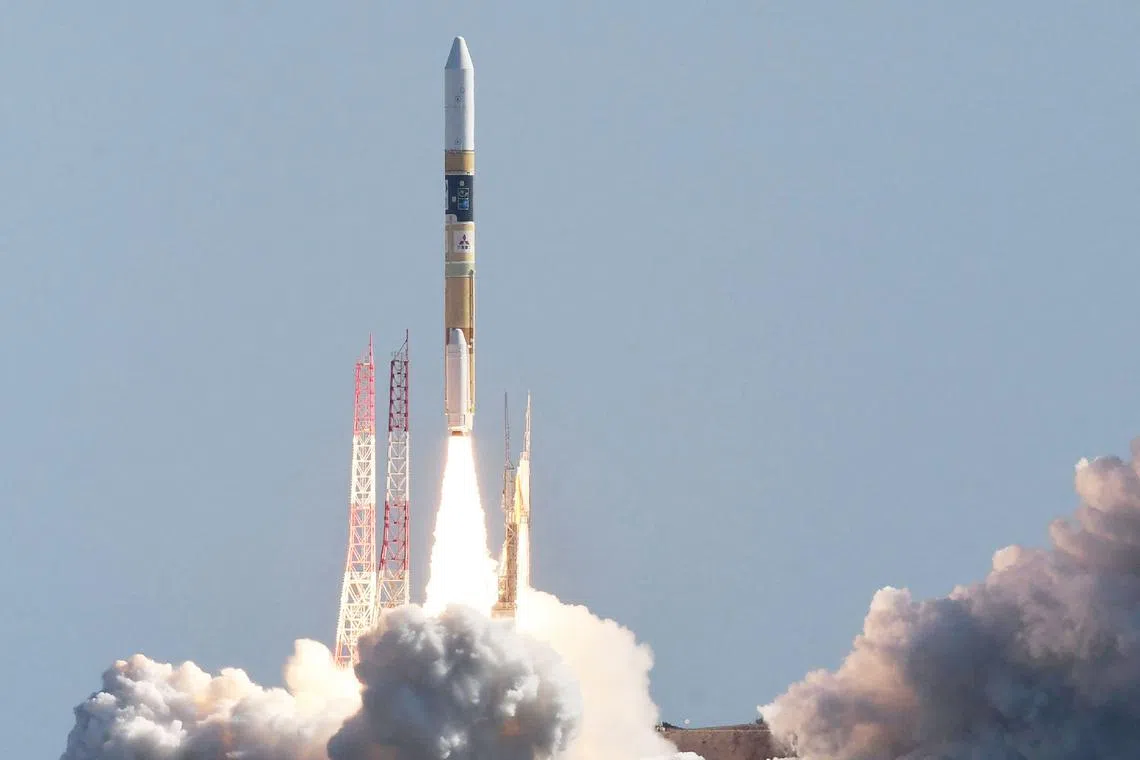 The launch of an H-IIA rocket carrying Japan's moon lander at Tanegashima Space Centre in September 2023.