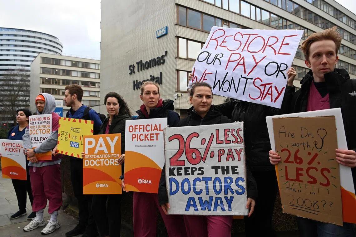 Starting pay for junior doctors can be as low as $23 per hour, said the British Medical Association.