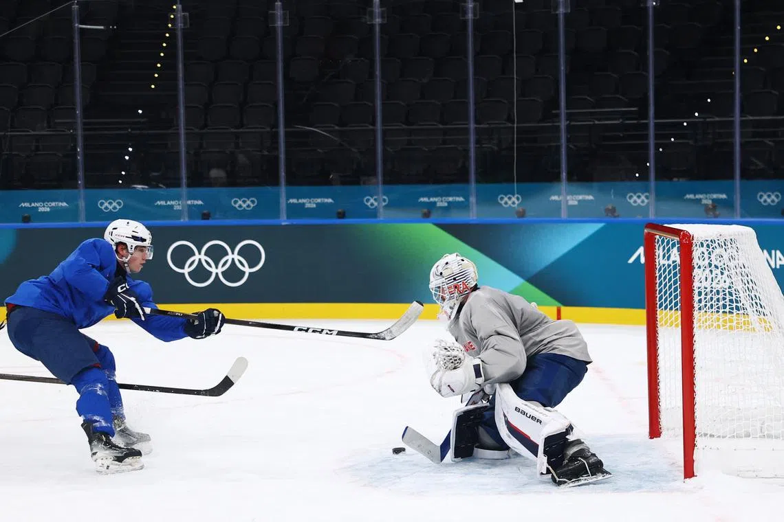 Milano Cortina 2026 Winter Olympics - Ice hockey - Milano Santagiulia Ice Hockey Arena, Milan, Italy - February 3, 2026 France during practice ahead of the Milano Cortina 2026 Winter Olympics REUTERS/Susana Vera