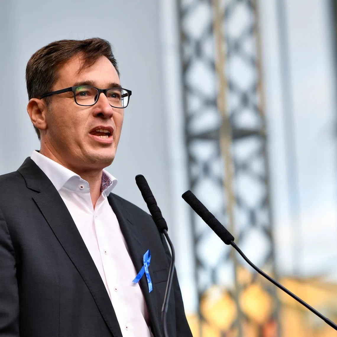 Budapest's Mayor Gergely Karacsony speaks during a joint demonstration organised by opposition parties during the celebrations of the 65th anniversary of the Hungarian Uprising of 1956, in Budapest, Hungary, October 23, 2021. REUTERS/Marton Monus