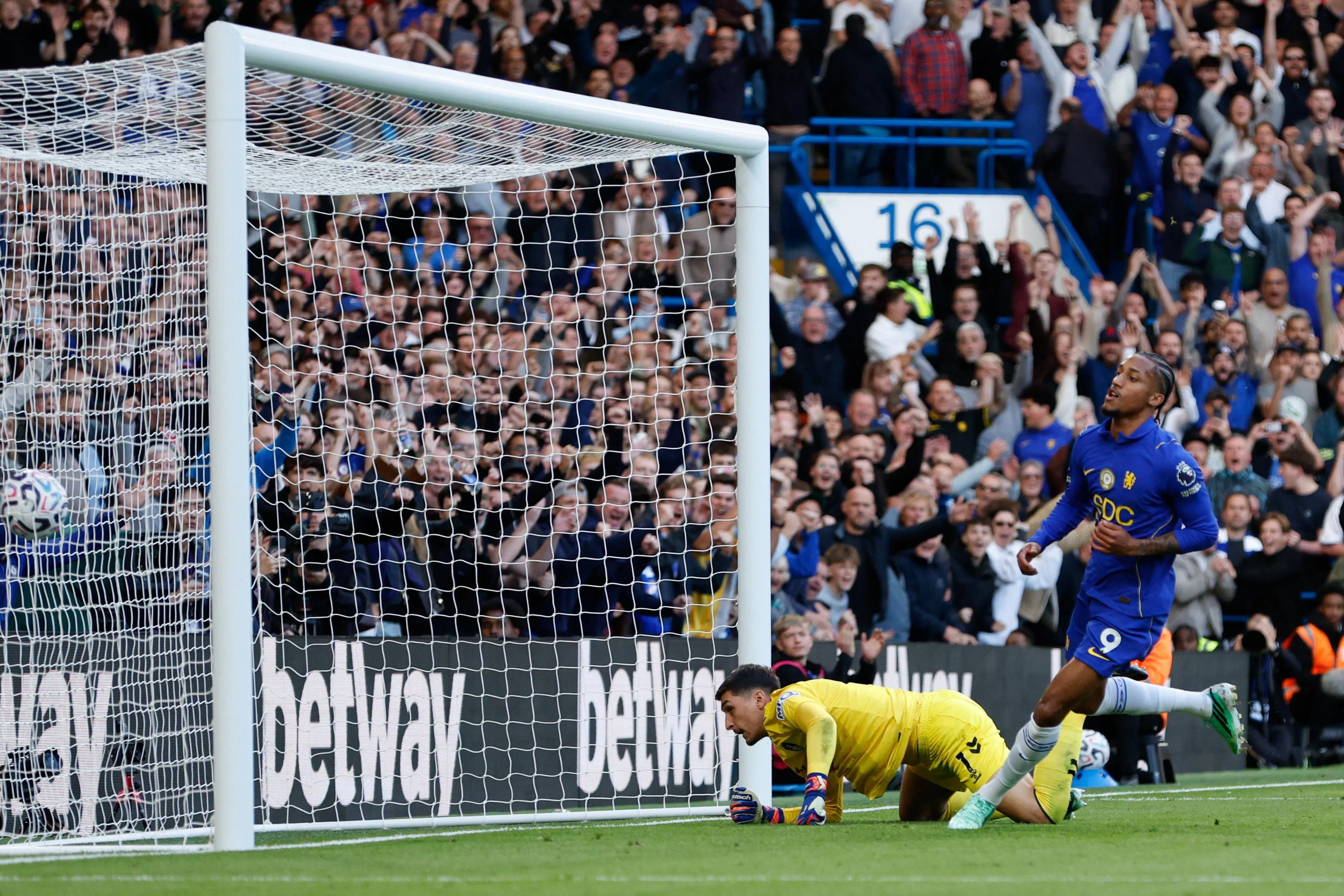 Chelsea’s Joao Pedro scores their fourth goal.