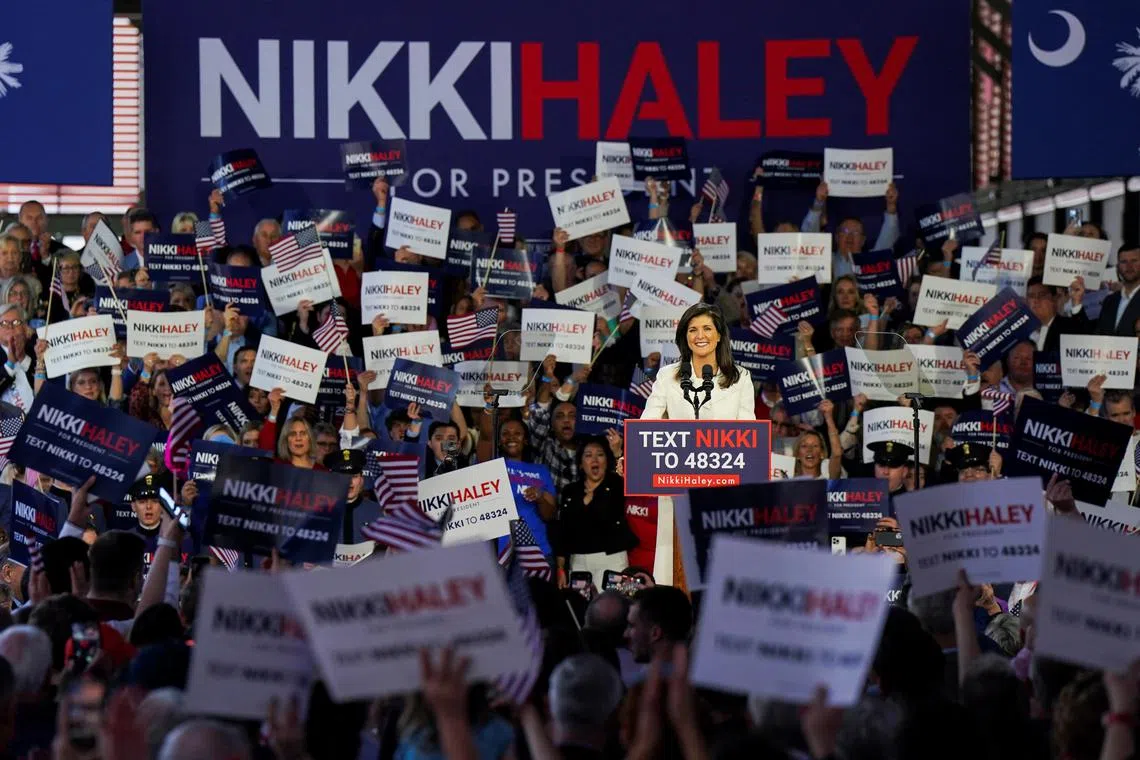 Former South Carolina Governor and former U.S. Ambassador to the U.N. Nikki Haley announces her run for the 2024 Republican presidential nomination at a campaign event in Charleston, South Carolina, U.S. February 15, 2023. REUTERS/Allison Joyce