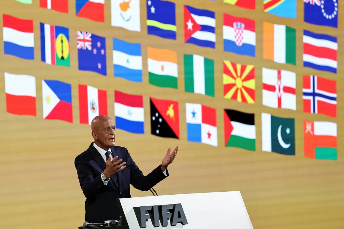Former Italian referee Pierluigi Collina speaks at the 74th FIFA Congress at the Queen Sirikit National Convention Center, in Bangkok, Thailand, May 17, 2024. REUTERS/Athit Perawongmetha/File Photo