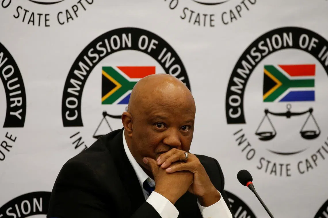 Former Deputy Finance Minister Mcebisi Jonas gestures ahead of the Judicial Commission of Inquiry probing state capture in Johannesburg, South Africa August 24, 2018. REUTERS/Siphiwe Sibeko/File Photo