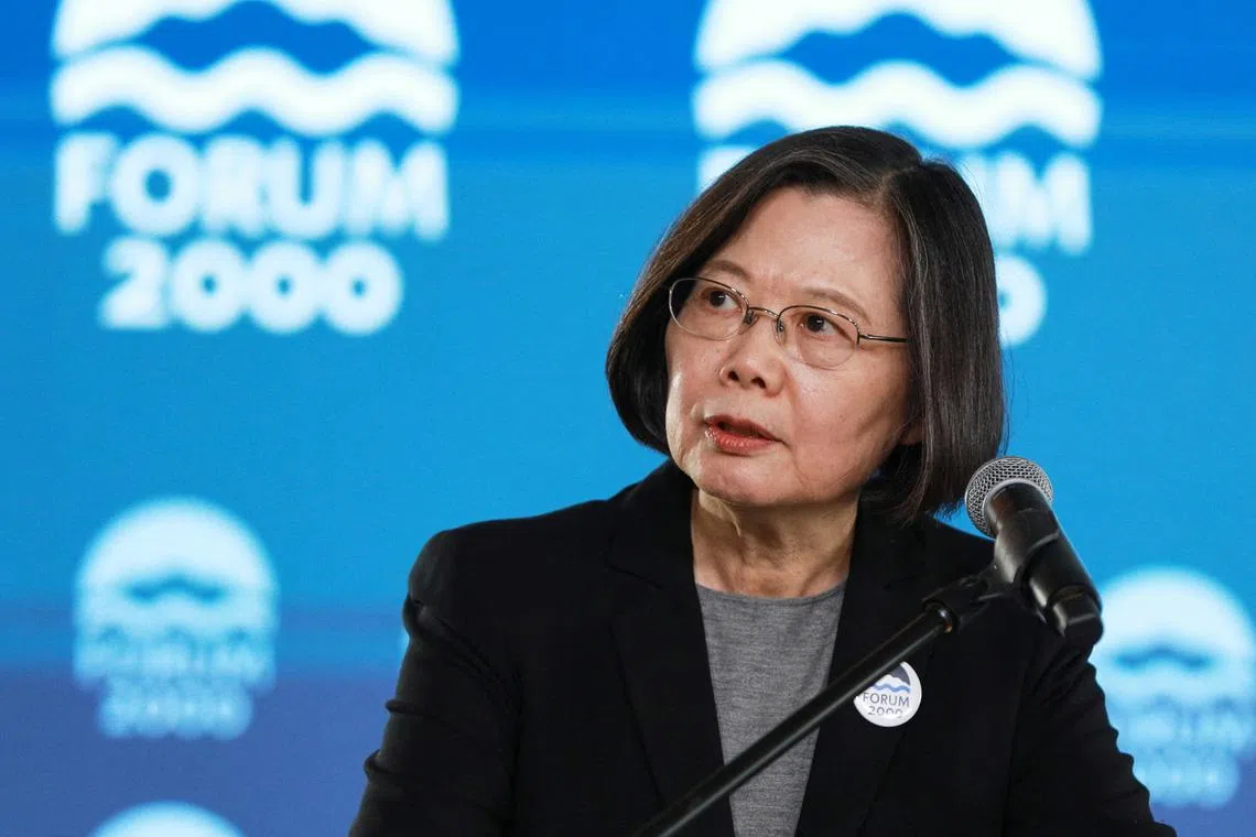 Former Taiwan President Tsai Ing-wen speaks during the annual Forum 2000 conference in Prague, Czech Republic, October 14, 2024. REUTERS/Dorota Holubova/File Photo