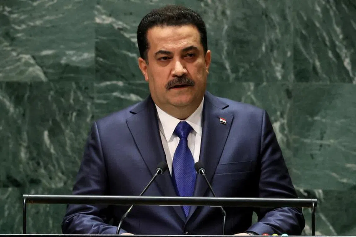 FILE PHOTO: Prime Minister of Iraq Mohammed Shia Al Sudani addresses the 78th Session of the U.N. General Assembly in New York City, U.S., September 22, 2023. REUTERS/Brendan McDermid/File Photo