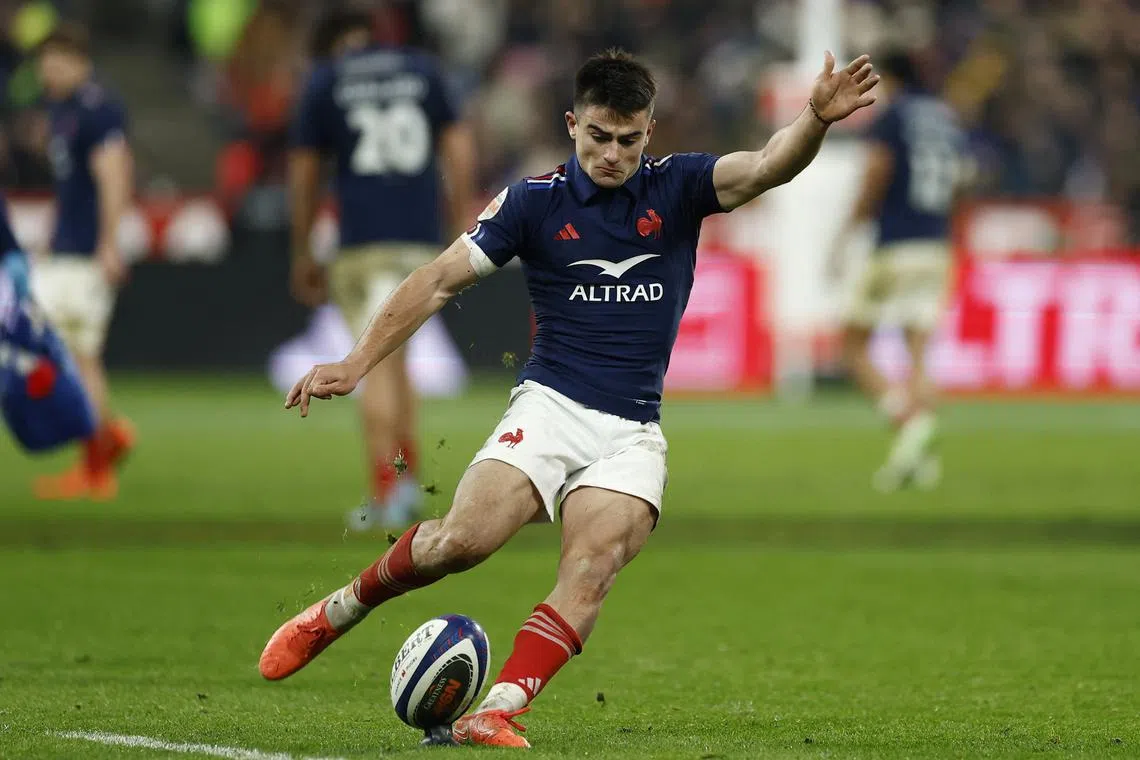 Rugby Union - Six Nations Championship - France v Wales - Stade de France, Saint-Denis, France - January 31, 2025 France's Nolann Le Garrec misses a conversion REUTERS/Gonzalo Fuentes/ File Photo
