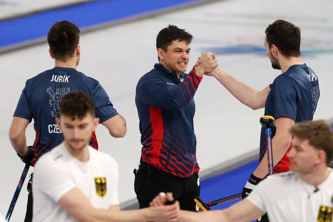 Milano Cortina 2026 Olympics - Curling - Men's Round Robin Session 9 - Czech Republic vs Germany - Cortina Curling Olympic Stadium, Cortina d'Ampezzo, Italy - February 17, 2026. Lukas Klima of Czech Republic celebrates after winning the match against Germany REUTERS/Issei Kato