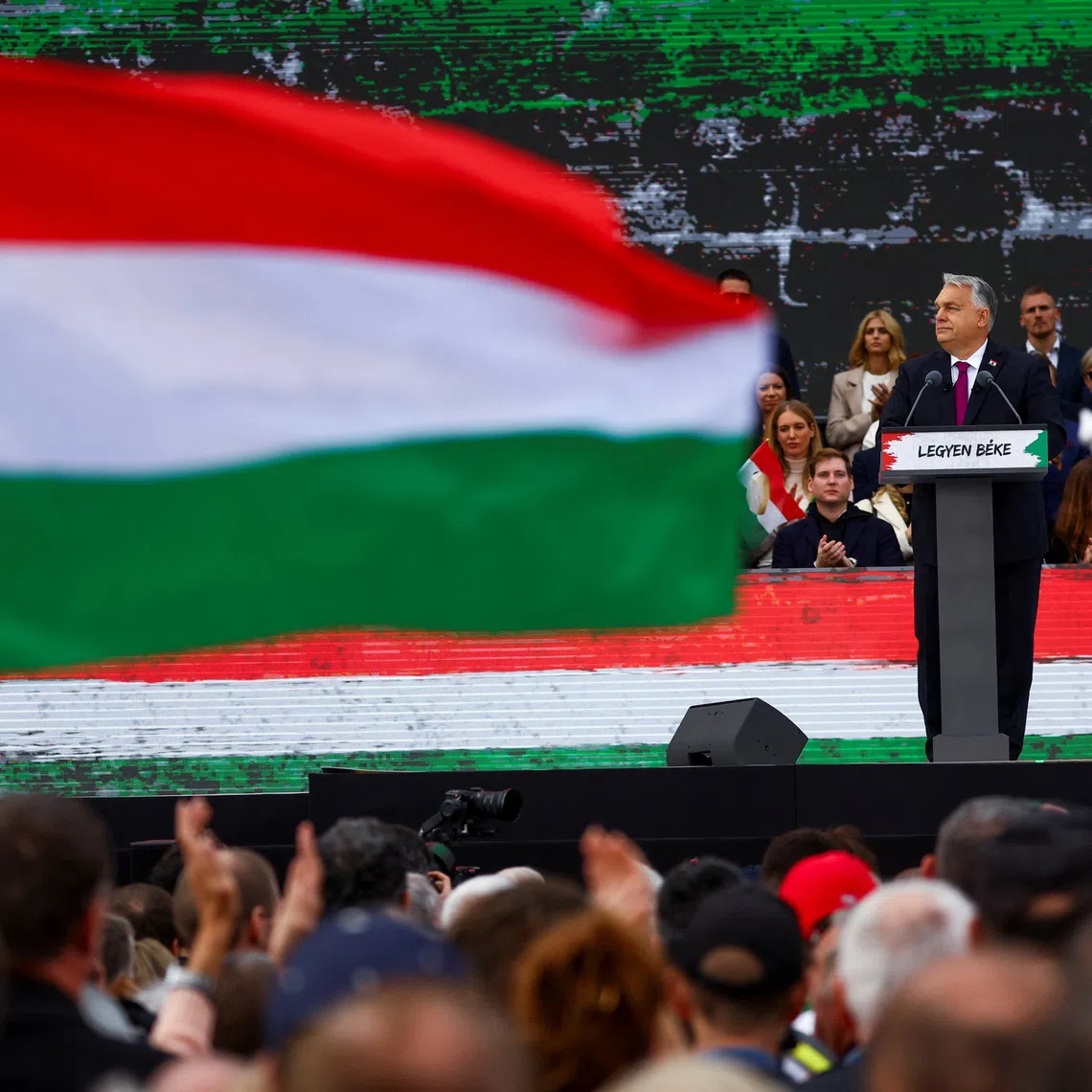 Hungarian Prime Minister Viktor Orban delivers a speech to mark the 69th anniversary of the Hungarian Uprising of 1956, in Budapest, Hungary, October 23, 2025. REUTERS/Bernadett Szabo/File Photo