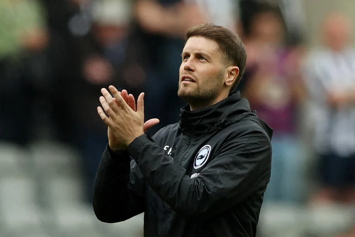 FILE PHOTO: Soccer Football - Premier League - Newcastle United v Brighton & Hove Albion - St James' Park, Newcastle, Britain - May 2, 2026 Brighton & Hove Albion manager Fabian Hurzeler applauds fans after the match REUTERS/Scott Heppell/File Photo
