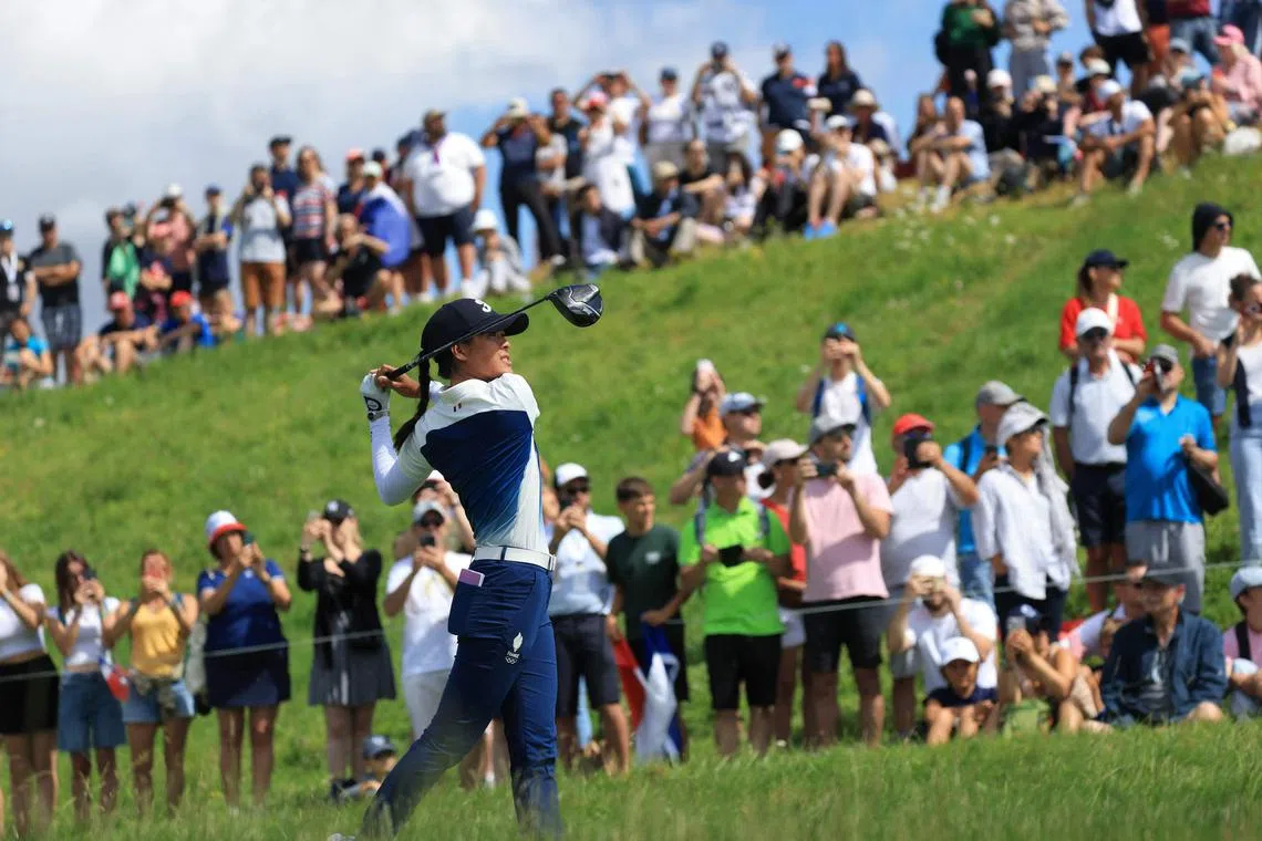 France's Celine Boutier during the first round of the women's golf competition at the Paris Olympics.