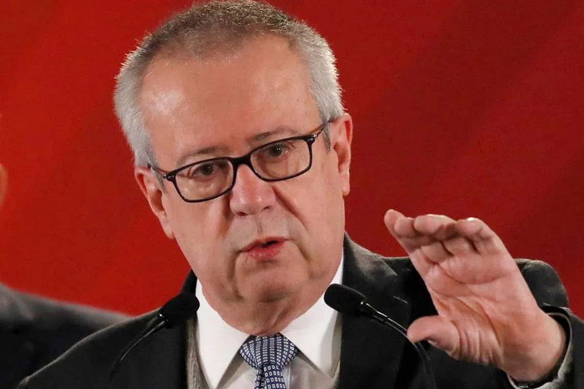 FILE PHOTO: Mexico's then-Finance Minister Carlos Urzua speaks during a news conference to announce a plan to strengthen finances of state oil firm Pemex, at the National Palace in Mexico City, Mexico February 15, 2019. Picture taken February 15, 2019. REUTERS/Henry Romero/File Photo