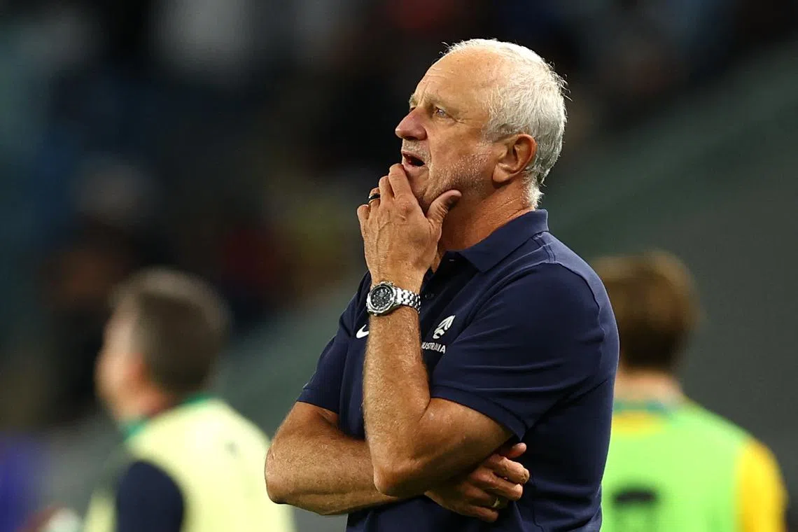 FILE PHOTO: Soccer Football - AFC Asian Cup - Quarter Final - Australia v South Korea - Al Janoub Stadium, Al Wakrah, Qatar - February 2, 2024 Australia coach Graham Arnold reacts REUTERS/Molly Darlington/File Photo