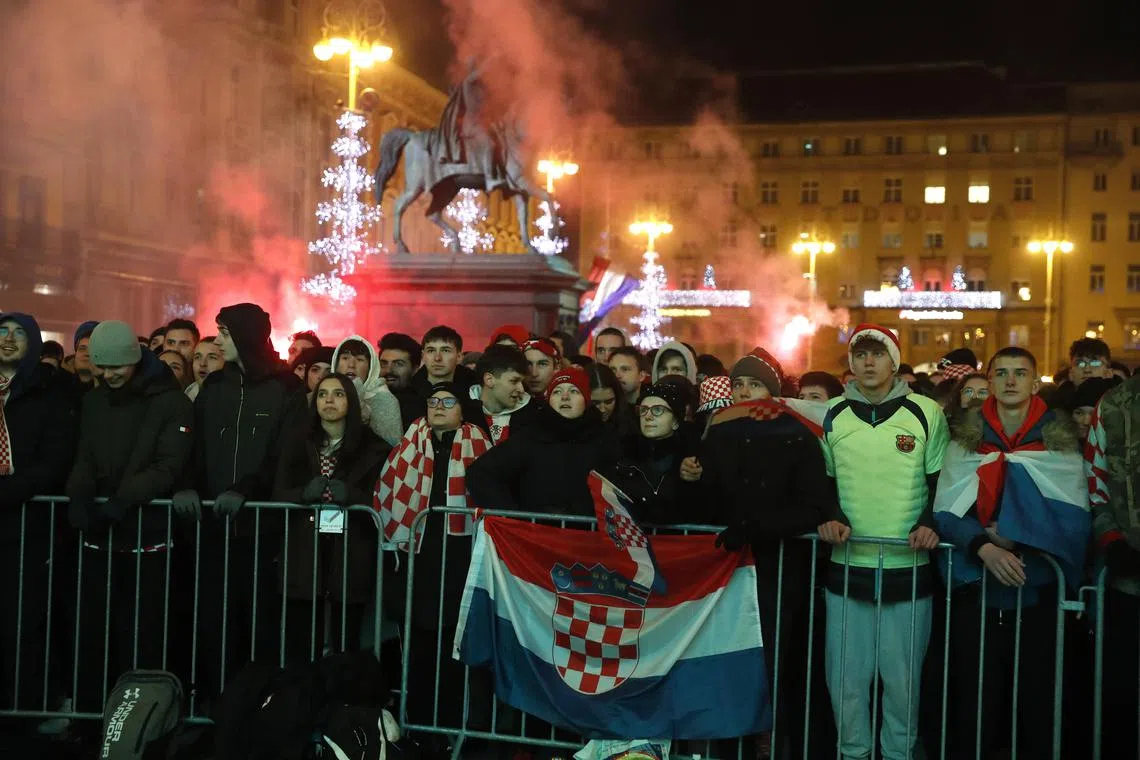 Croatian fans watching the semi-final against Argentina in Zagreb on Tuesday. 