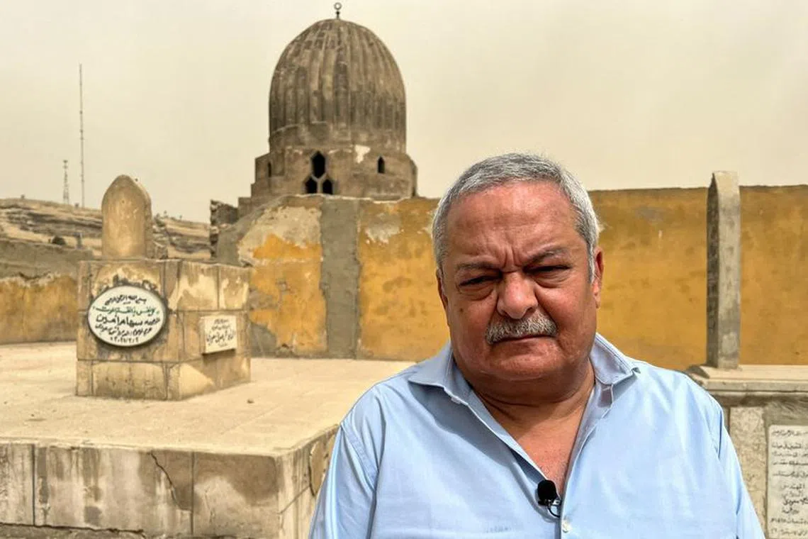 FILE PHOTO: Hisham Kassem, a former newspaper publisher publisher and political activist, speaks during an interview with Reuters TV at his family's cemetery, in Cairo, Egypt, June 13, 2023. REUTERS/Ahmed Fahmy/File Photo