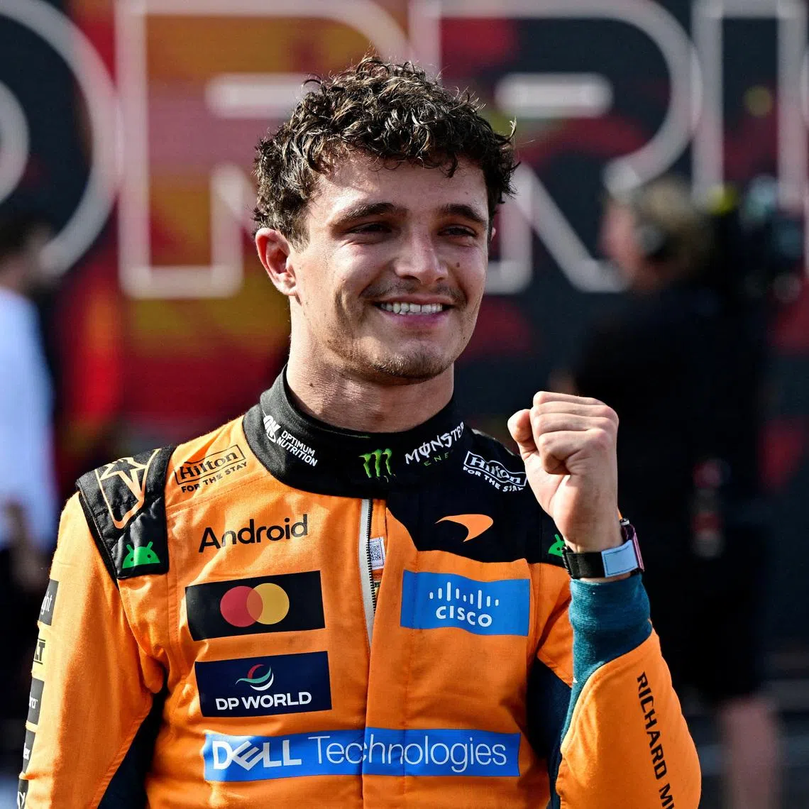 McLaren’s Lando Norris celebrates after winning the Hungarian Grand Prix.