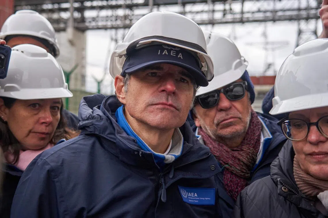 Mr Rafael Grossi, head of the UN's International Atomic Energy Agency, visits the Russian-controlled Zaporizhzhia nuclear power plant, in southern Ukraine, on March 29, 2023.