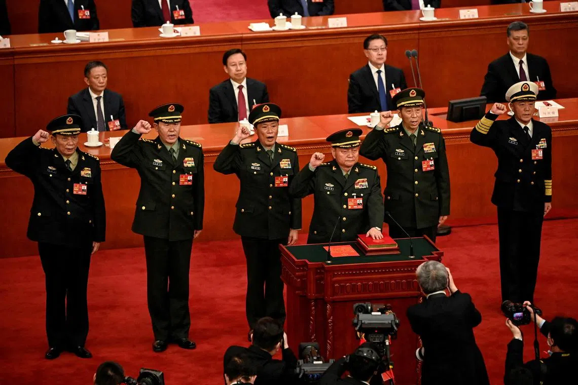 General Liu Zhenli (second from left) and General Zhang Youxia (fourth from left) are possible contenders for the job of defence minister.