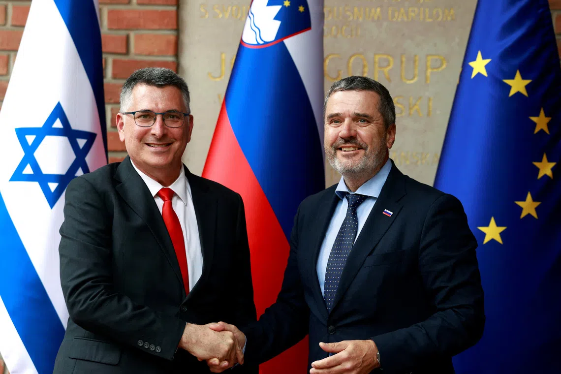 Israeli Foreign Minister Gideon Saar meets his Slovenian counterpart Tone Kajzer in Ljubljana, in Ljubljana, Slovenia September 9, 2026. REUTERS/Borut Zivulovic