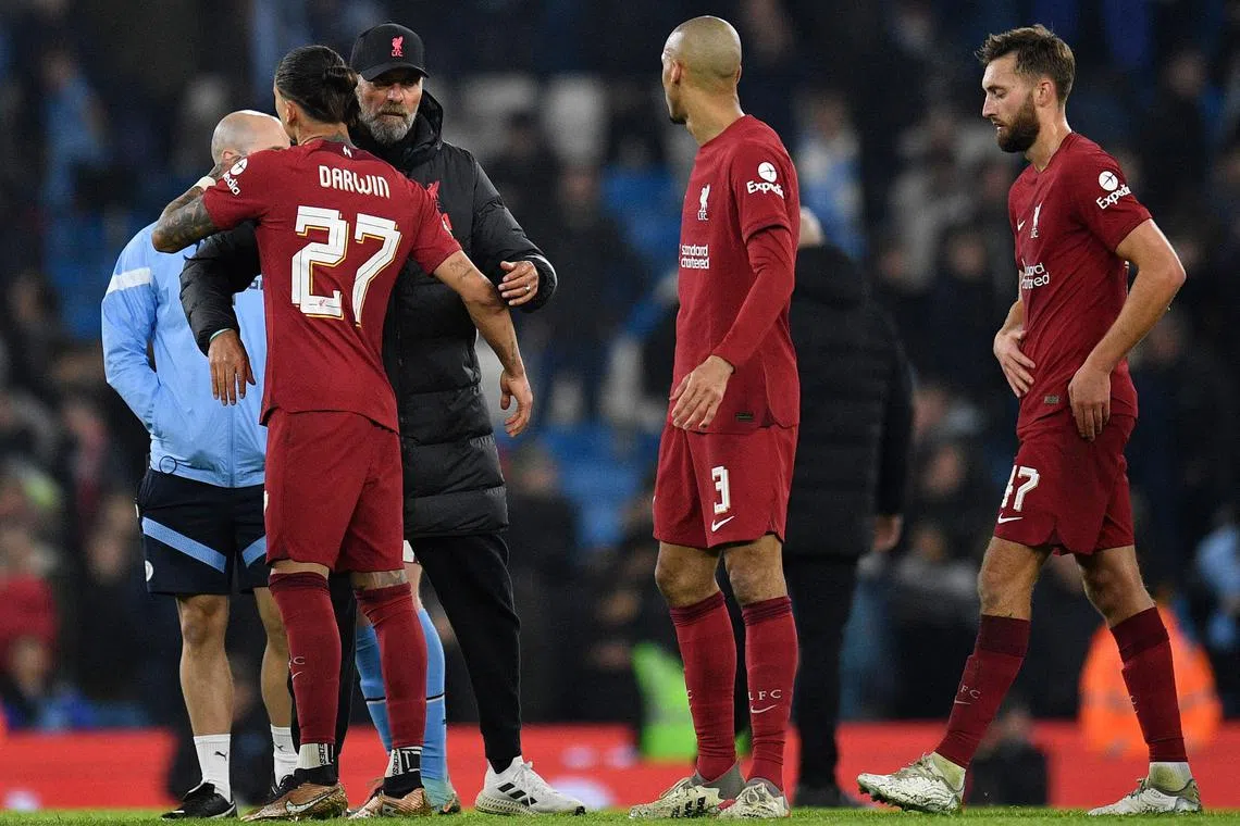 Liverpool suffered a 3-2 fourth-round League Cup loss at Manchester City.