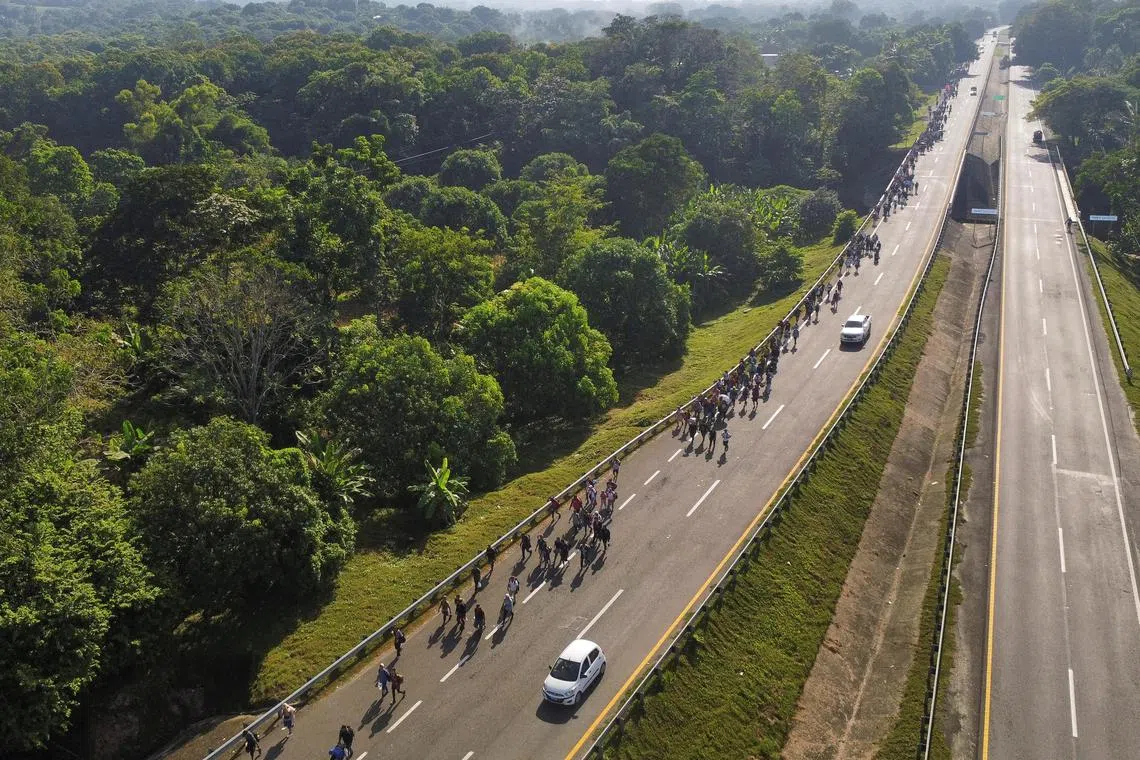 A caravan of migrants heading for the northern border with the US in Mexico's  Chiapas state, on Dec 3.