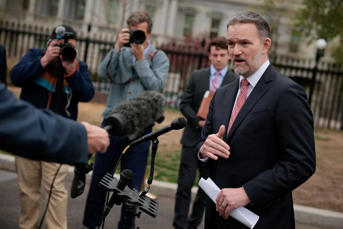 U.S. Trade Representative Jamieson Greer speaks with reporters at the White House in Washington, D.C., U.S., April 2, 2026. REUTERS/Evan Vucci